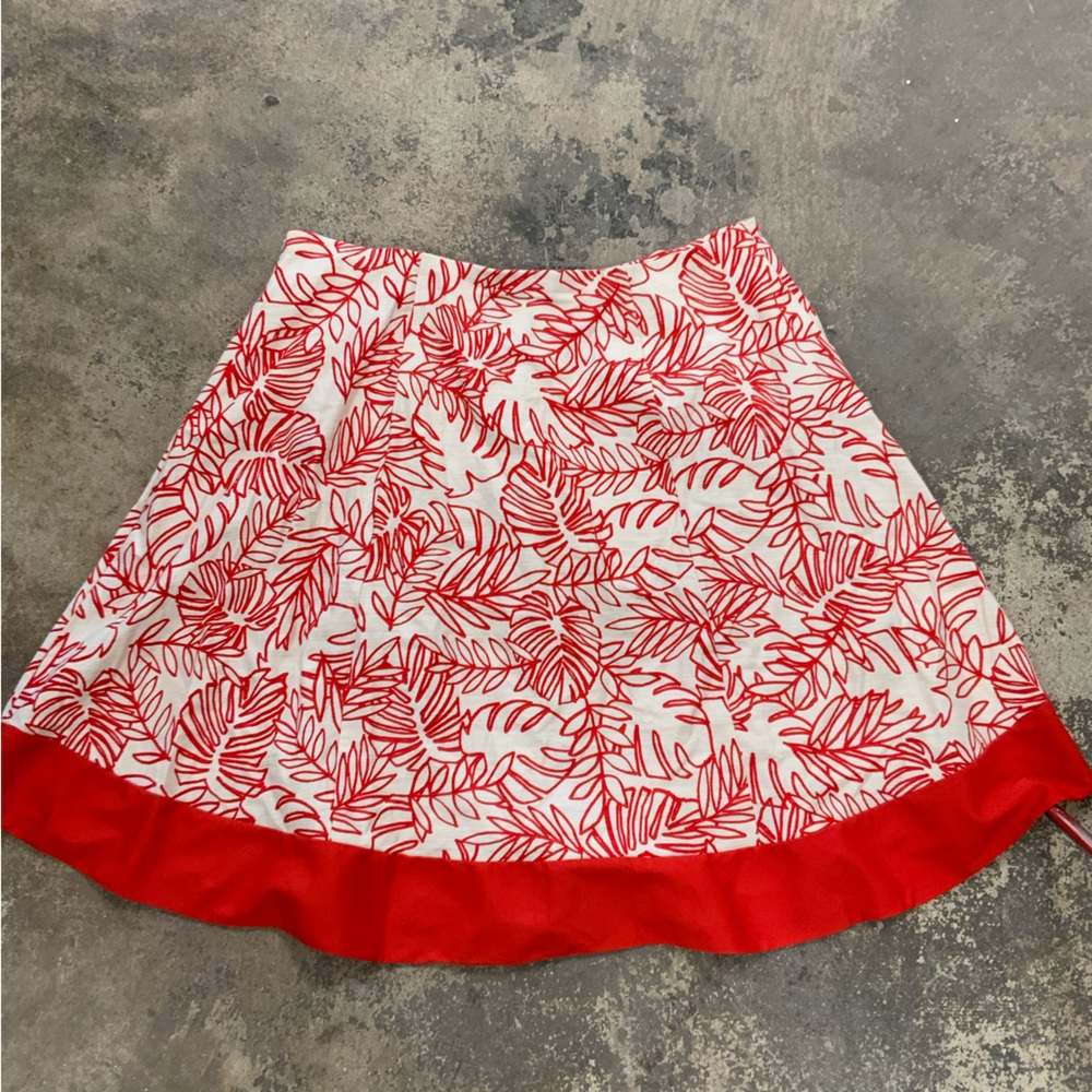 NWT Lane Bryant Plus Red Orange Ivory Floral Box Pleated Circle Skirt - OBO